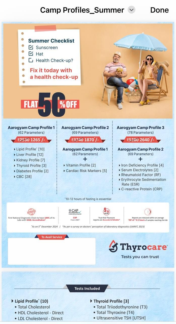 Aarogyam Camp Profiles 50% off summer offer
